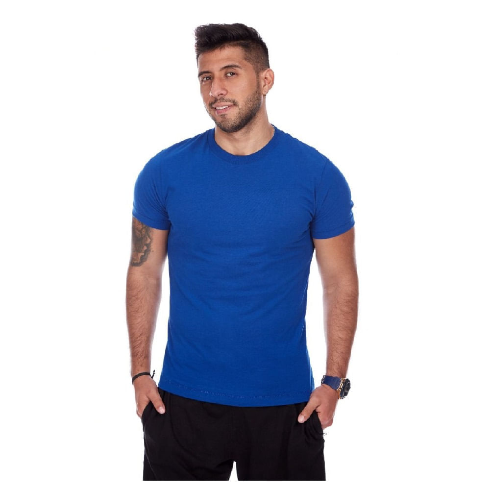 Polo Básico para Hombre Cuello Redondo azul electrico Talla M